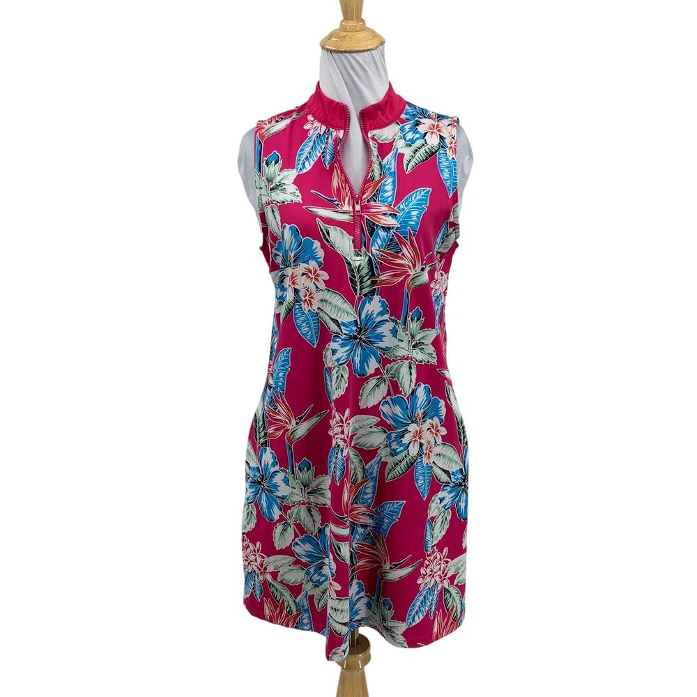 Tommy Bahama Dress Womens M Medium Multi Golf 1/4 Zip Tropical Floral Sleeveless
